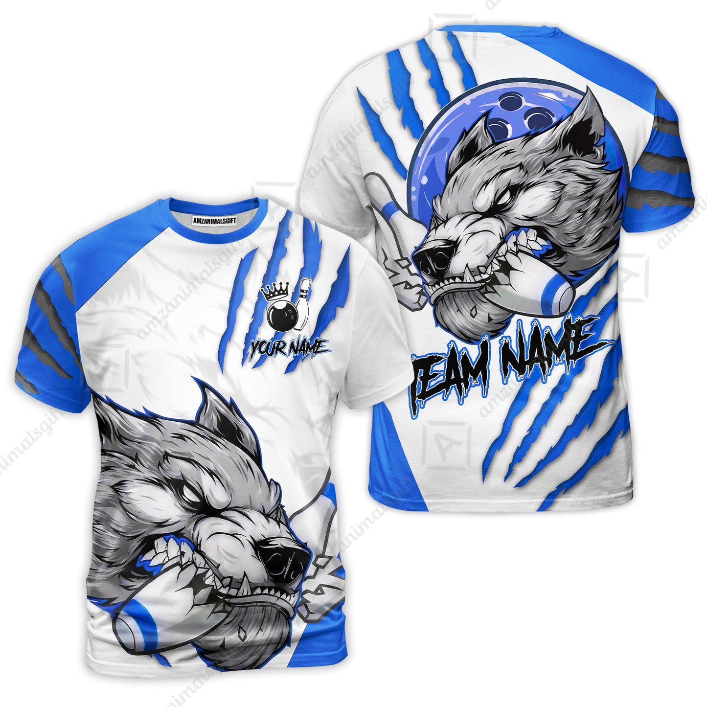 Customized Bowling Jerseys, Fierce Wolf Artwork Scratch, Uniform Bowling - Personalized Name And Team Name