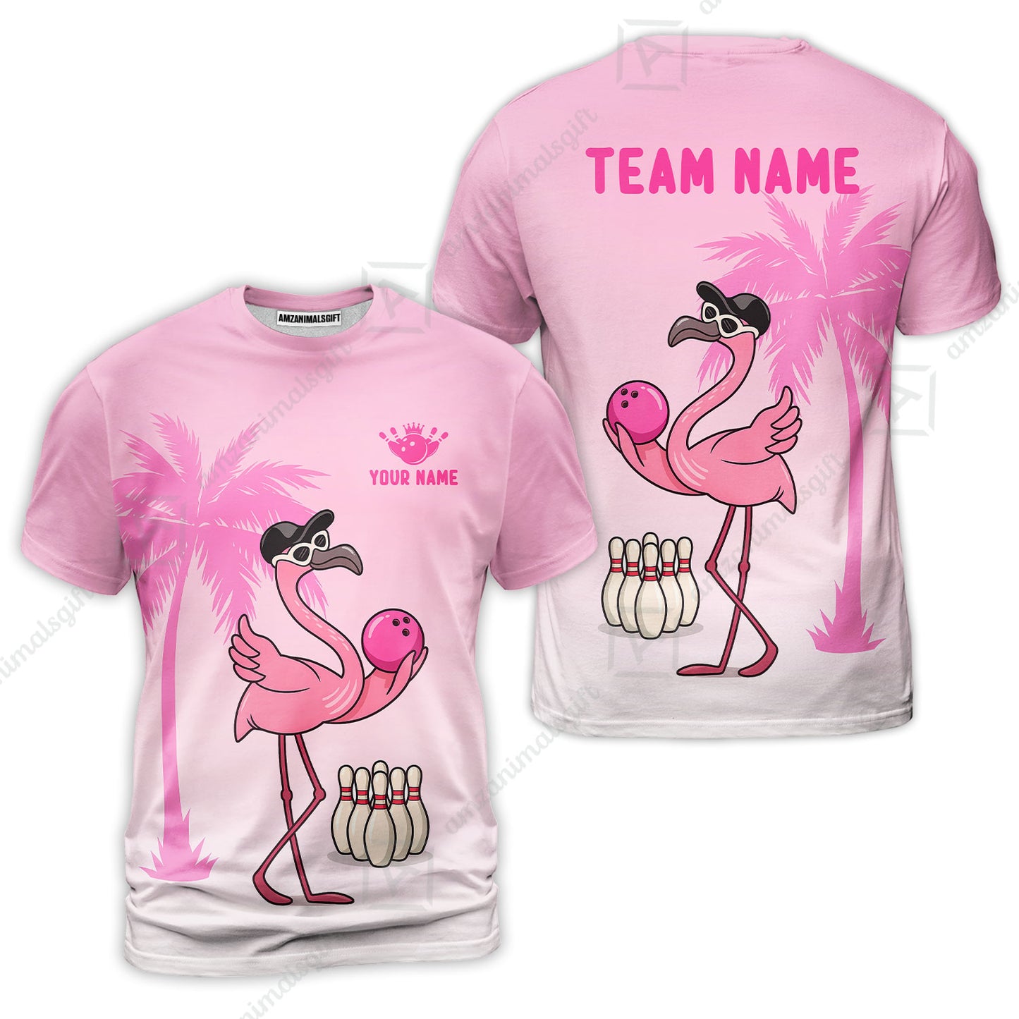 Custom Bowling Jersey Polo Shirt, Flamingo Bowling Coconut Tree, Custom Bowling Jersey Team Shirt For Players With Name and Team Name