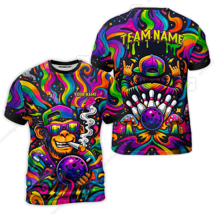 Custom Bowling Jersey Polo Shirt, Psychedelic Trippy Smoking Chimp, Custom Bowling Jersey Team Shirt For Players With Name and Team Name