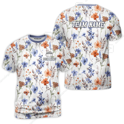 Customized Bowling Unisex Polo Shirt, Watercolor Floral Blossom Pattern, Bowling Uniform - Personalized Name Team Name