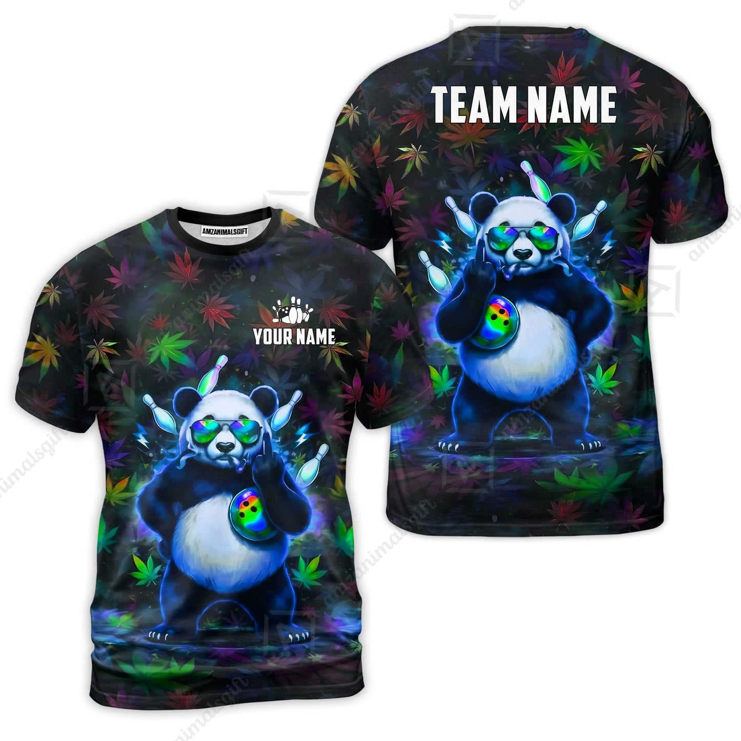 Custom Bowling Jersey Polo Shirt, Badass Stoner Panda & Psychedelic Leaves, Custom Bowling Jersey Team Shirt For Players With Name & Team Name