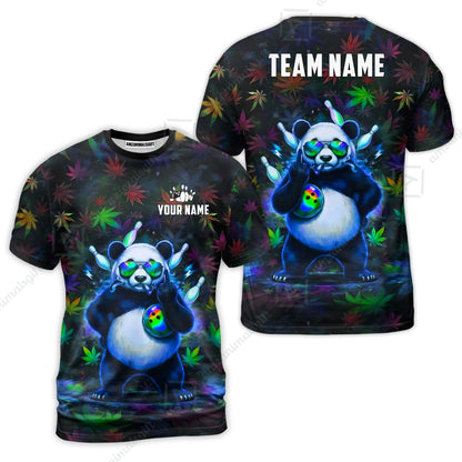 Custom Bowling Jersey Polo Shirt, Badass Stoner Panda & Psychedelic Leaves, Custom Bowling Jersey Team Shirt For Players With Name & Team Name