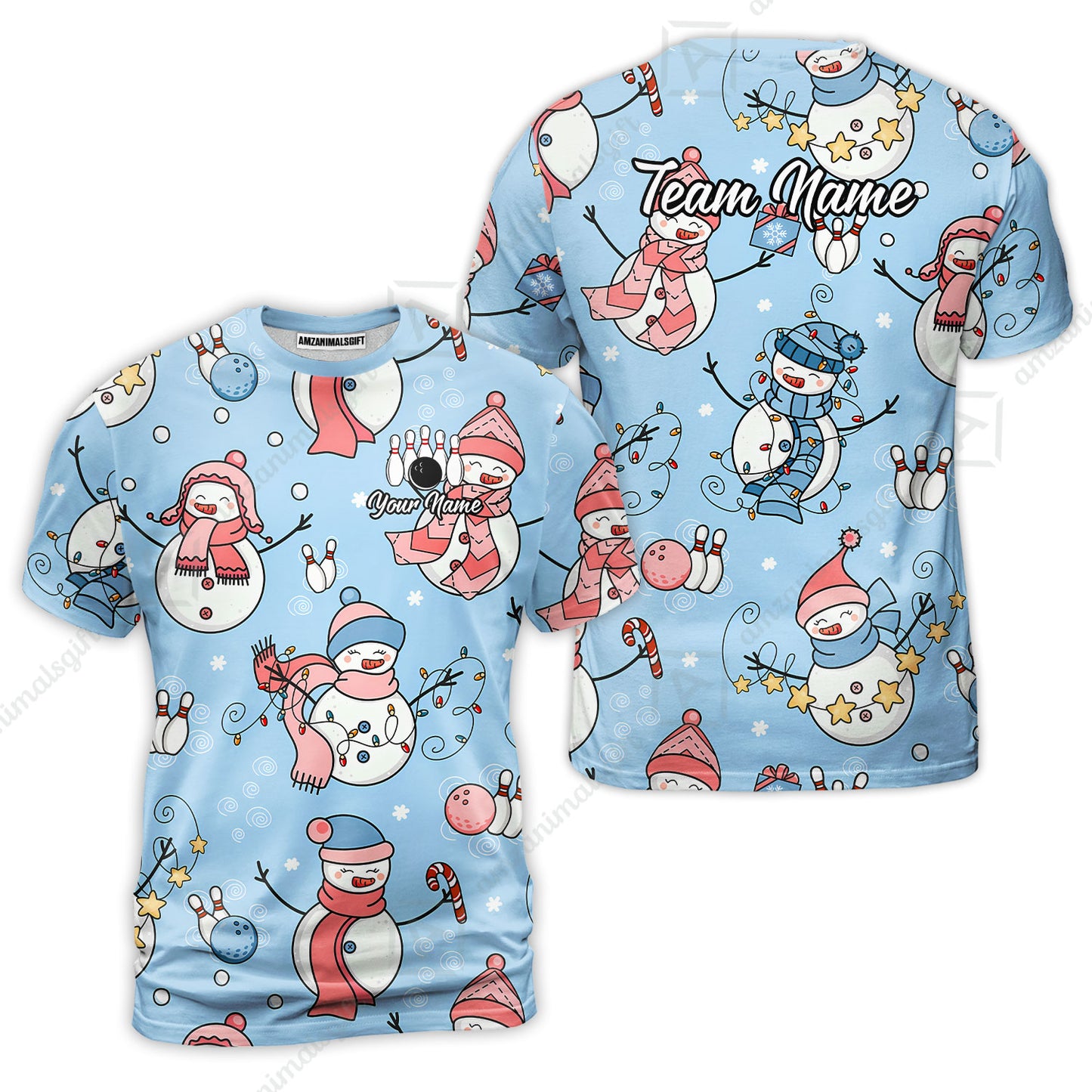 Custom Bowling Jersey Polo Shirt, Snowman Bowling Snowflower, Personalized Name And Team Name