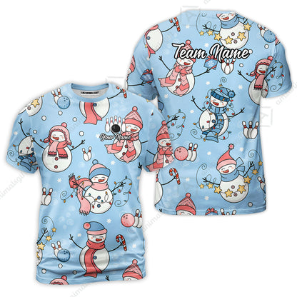 Custom Bowling Jersey Polo Shirt, Snowman Bowling Snowflower, Personalized Name And Team Name