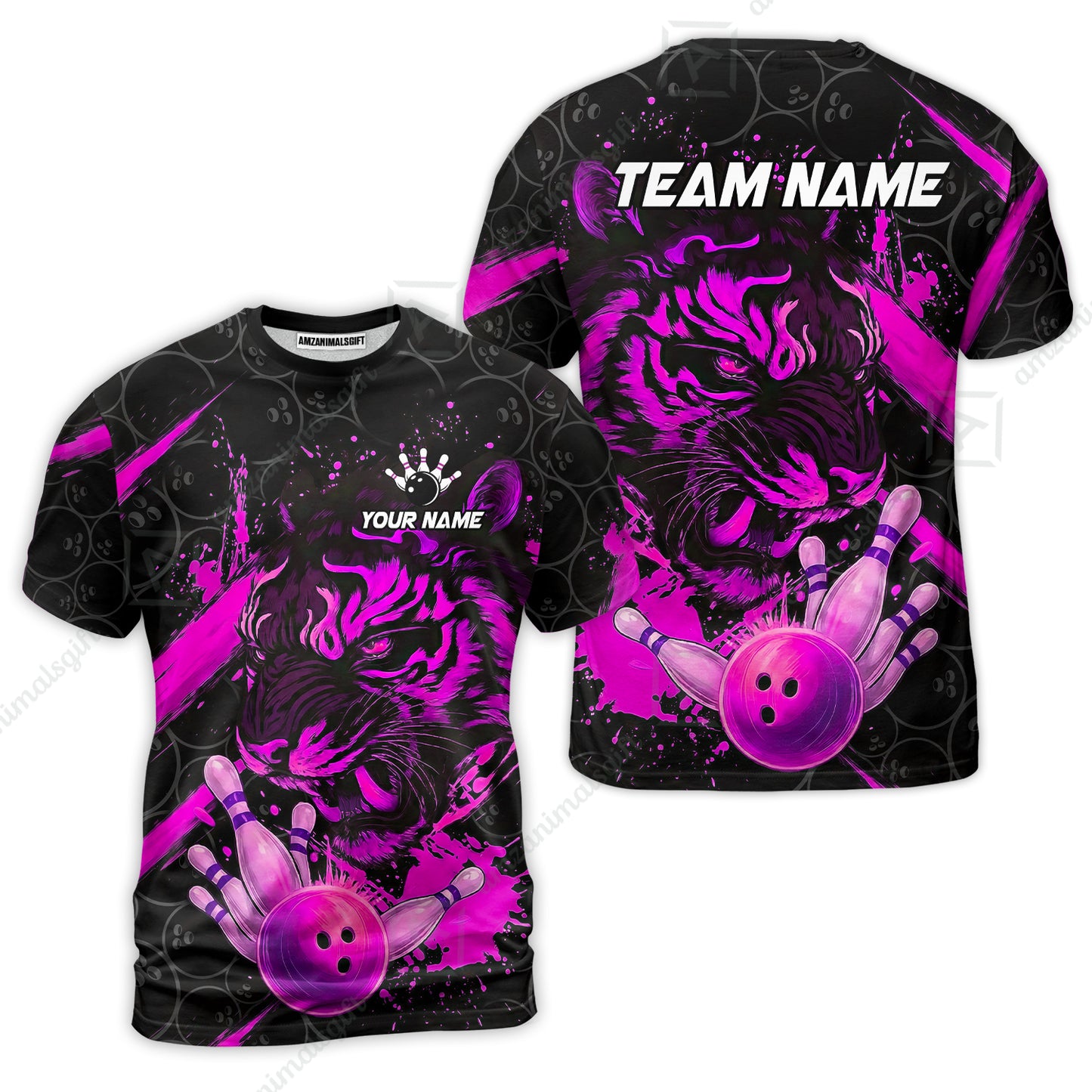 Customized Bowling Unisex Polo Shirt, Tiger Ball Striking Pins, Bowling Uniforms, Personalized Name And Team Name