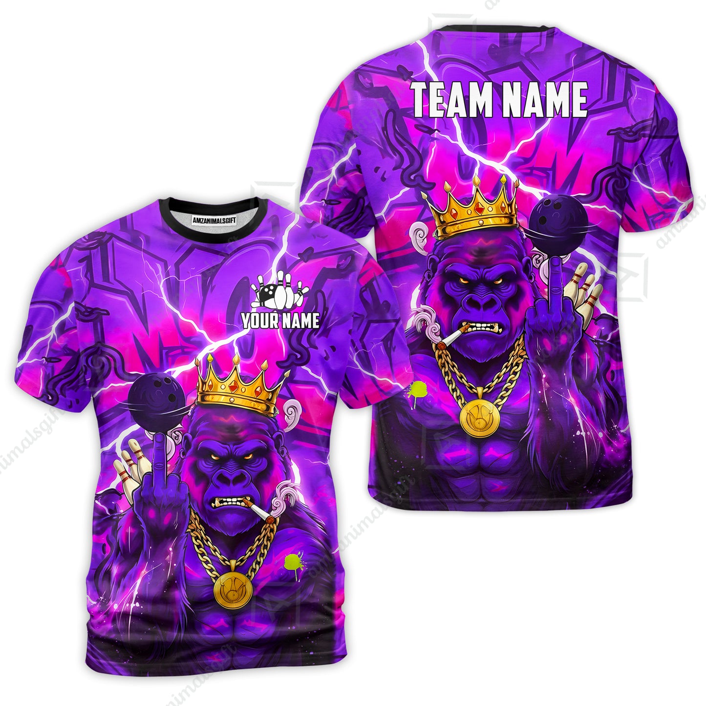 Custom Bowling Jersey Polo Shirt, Rebellious Gorilla King & Street Graffiti, Custom Bowling Jersey Team Shirt For Players With Name & Team Name