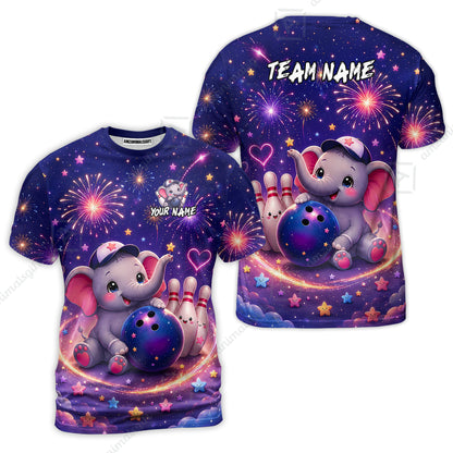 Custom Bowling Jersey Polo Shirt, Cute Elephant Holding Ball, Personalize Name and Team Name