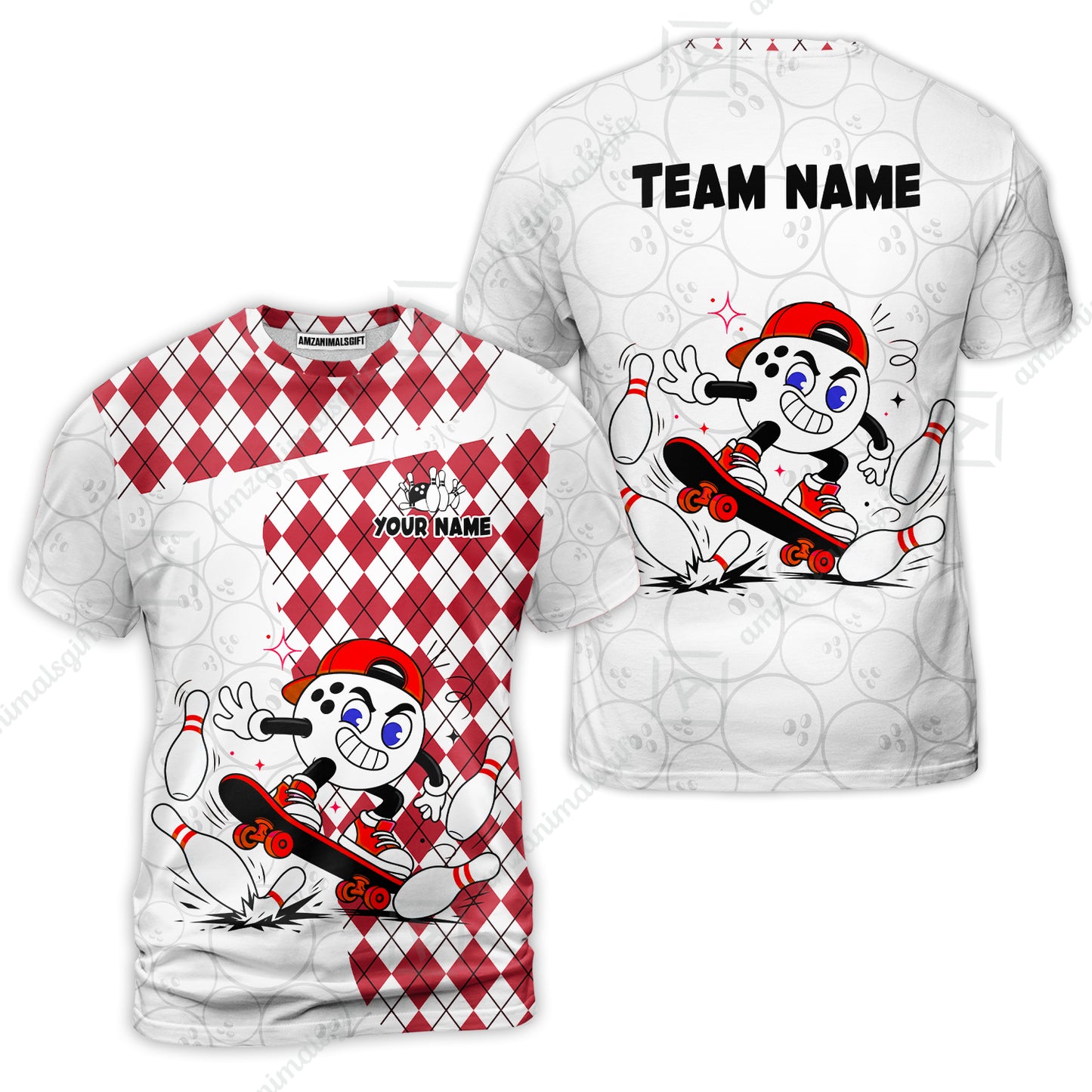 Custom Bowling Jersey Polo Shirt, Skateboarder Bowling Ball Mascot, Custom Bowling Jersey Team Shirt For Players With Name and Team Name
