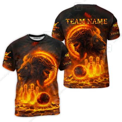 Custom Bowling Team Short Sleeve Men Polo Shirt, Flame The Lion OF Judah With Bowling, Custom Name and Team Name for Bowlers