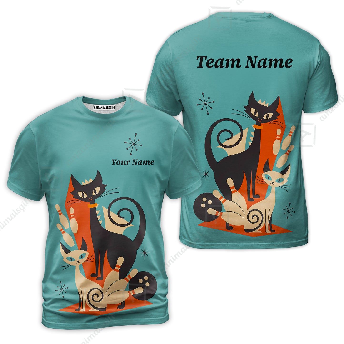Custom Bowling Jersey Polo Shirt, Retro Cats, Custom Bowling Jersey Team Shirt For Players With Name & Team Name