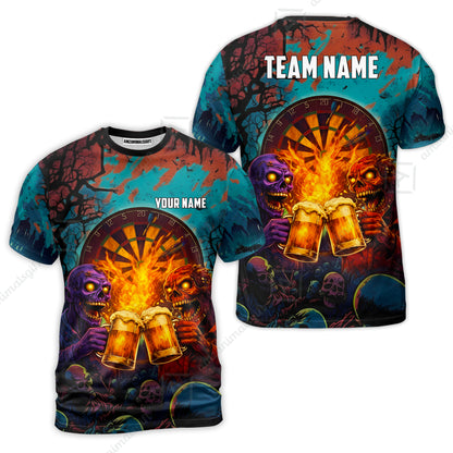 Custom Darts Team Jersey, Personalized Halloween Skull Beer Darts Polo Shirt For Players With Name & Team Name