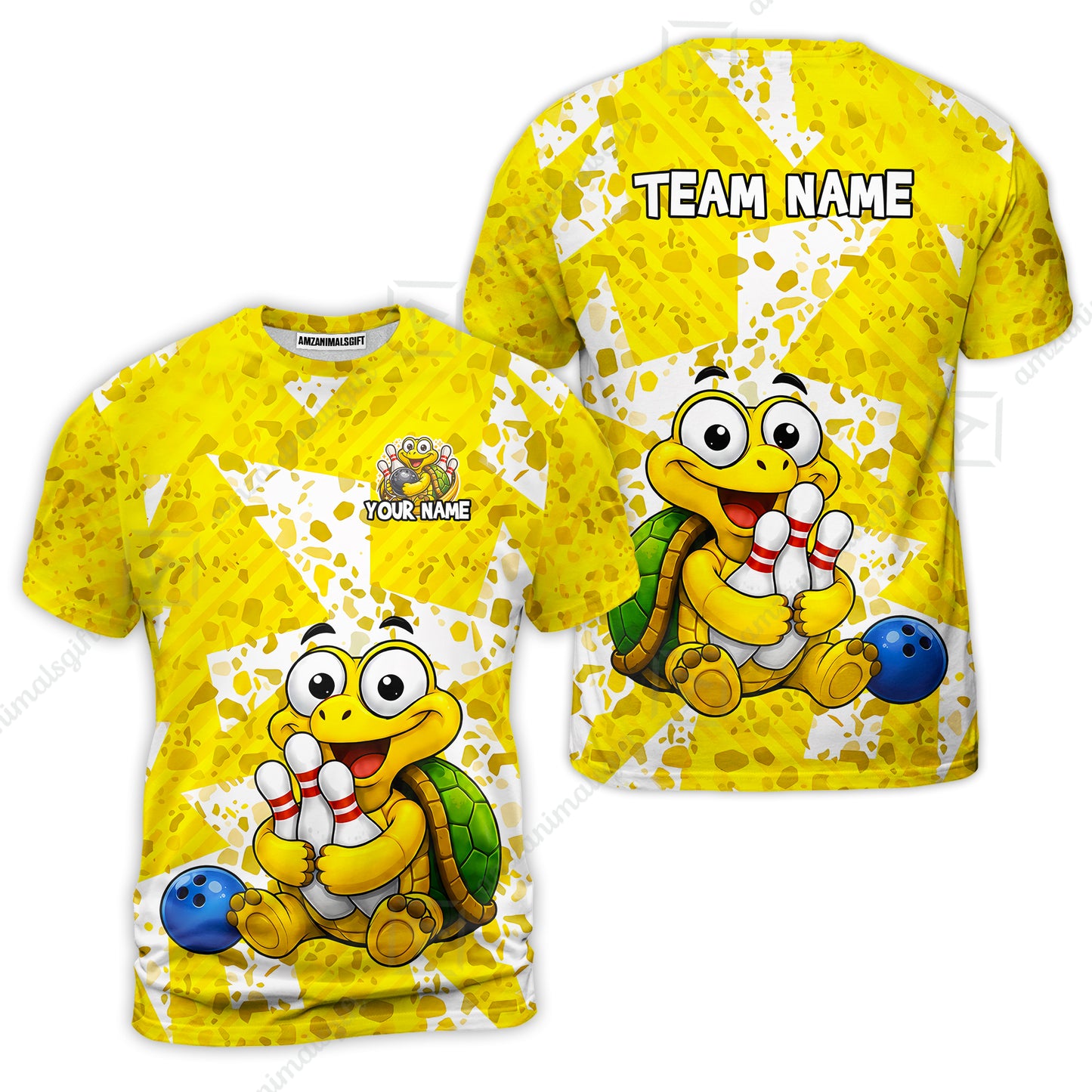 Custom Bowling Jersey Polo Shirt, Cute Turtle Holding Pins, Personalized Name And Team Name