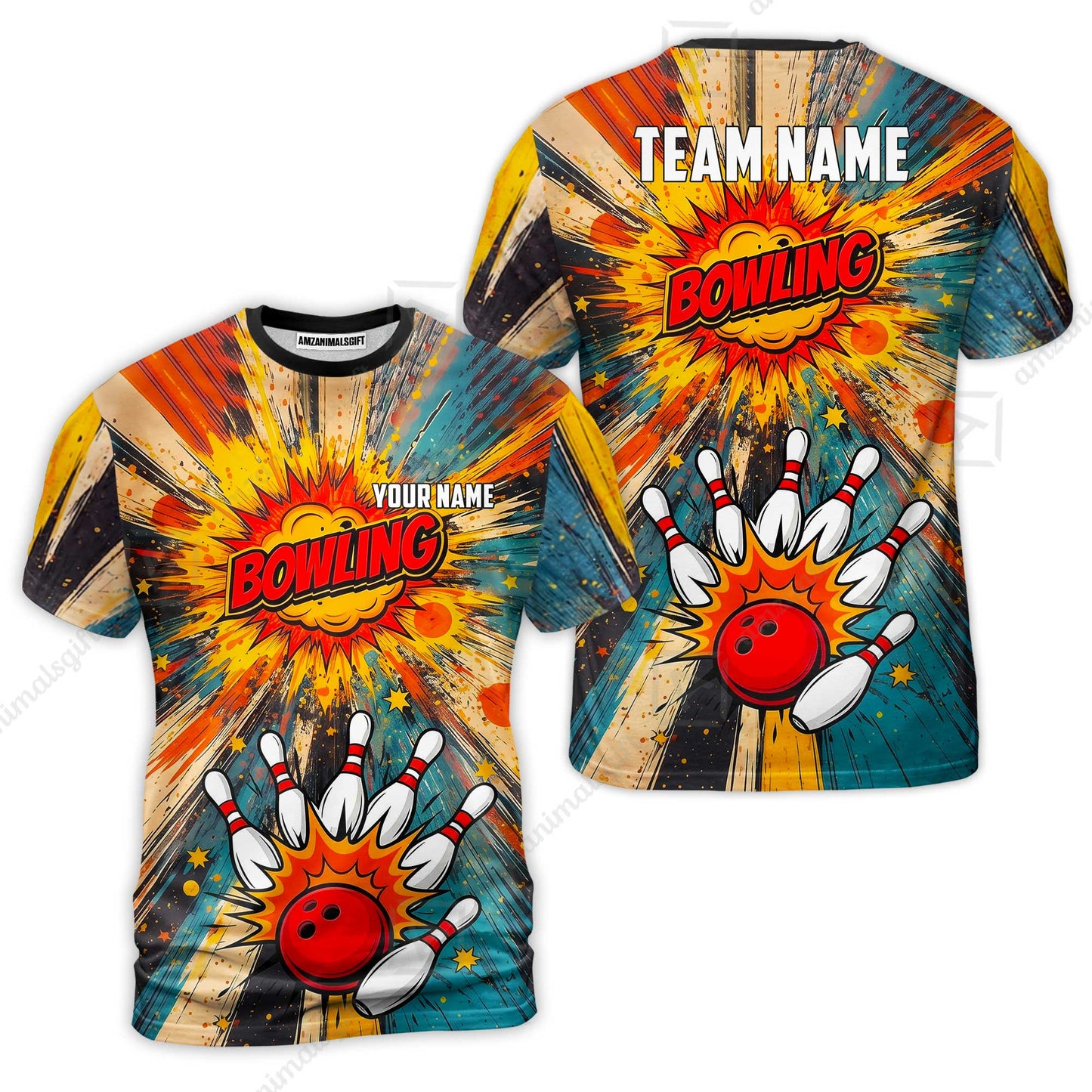 Custom Bowling Jersey Polo Shirt, Retro Comic Book Explosion, Custom Bowling Jersey Team Shirt For Players With Name and Team Name