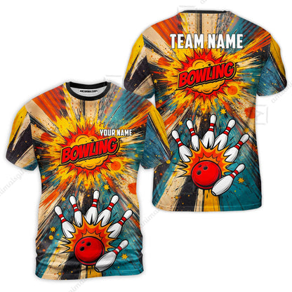 Custom Bowling Jersey Polo Shirt, Retro Comic Book Explosion, Custom Bowling Jersey Team Shirt For Players With Name and Team Name
