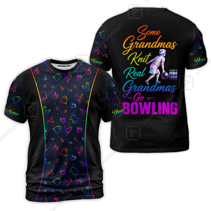 Custom Bowling Jersey Polo Shirt, Some Grandmas Bowl Real Grandmas Play Bowling Halloween Rainbow Pattern, Personalized Name And Team Name