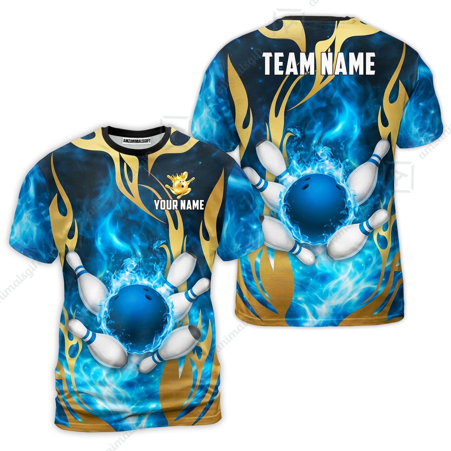 Custom Bowling Jersey Polo Shirt, Abyssal Fire & Golden Flames, Custom Bowling Jersey Team Shirt For Players With Name & Team Name