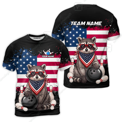 Custom Bowling Jersey Polo Shirt, Animal With Glasses And Bandana America Flag, Personalize Name & Team Name