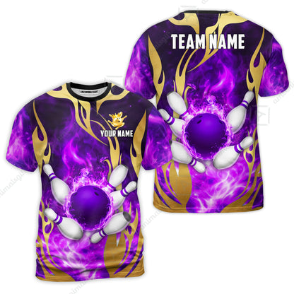 Custom Bowling Jersey Polo Shirt, Abyssal Fire & Golden Flames, Custom Bowling Jersey Team Shirt For Players With Name & Team Name
