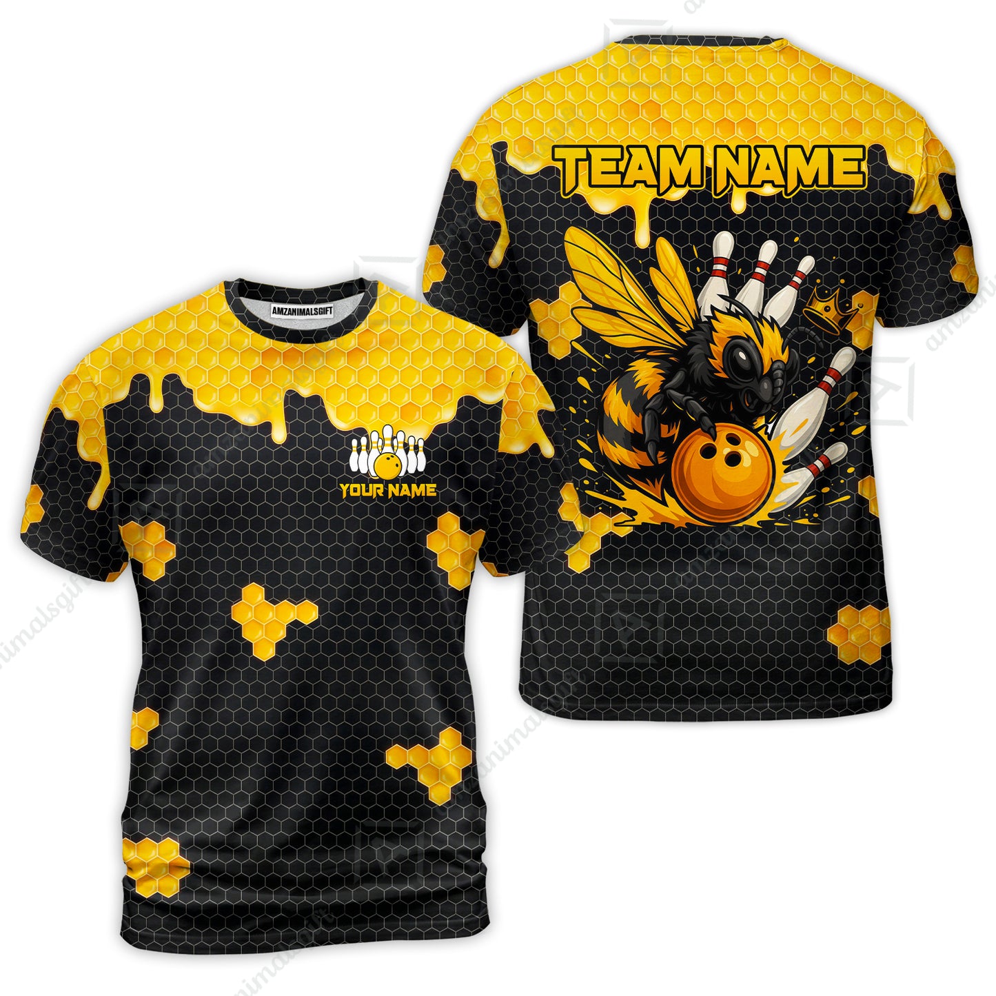 Custom Bowling Jersey Polo Shirt, Golden Honeycomb Hornet, Custom Bowling Jersey Team Shirt For Players With Name and Team Name