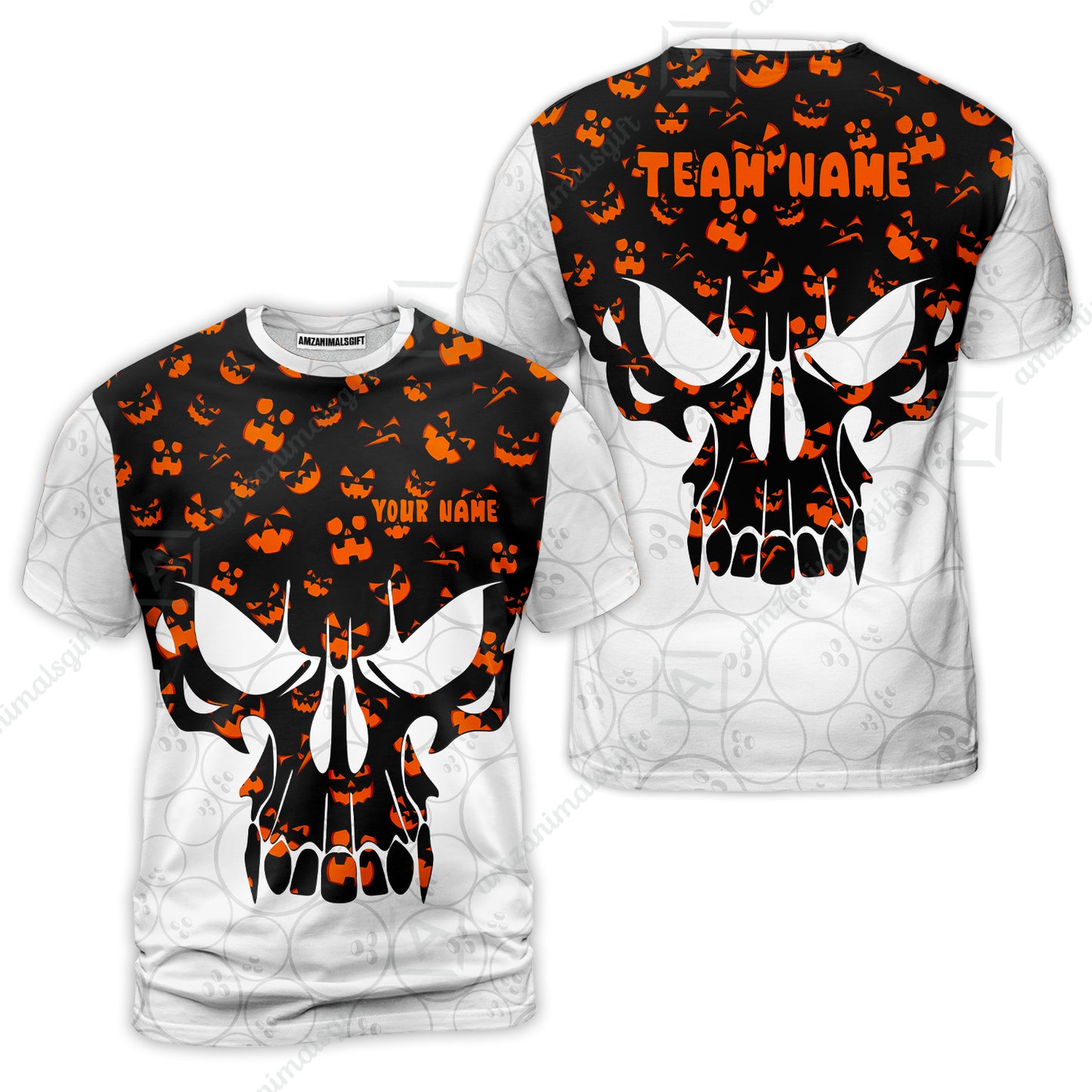 Custom Bowling Jersey Polo Shirt, Halloween Pattern Skull, Custom Bowling Jersey Team Shirt For Players With Name & Team Name