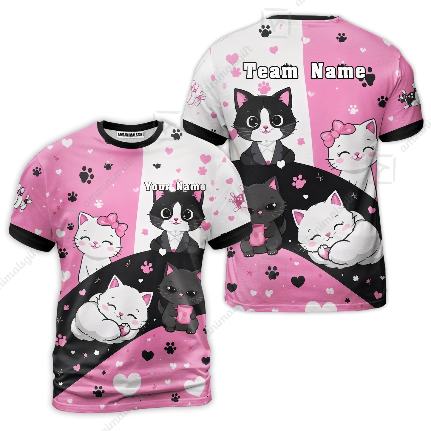 Custom Bowling Jersey Polo Shirt,  Meow Moments, Custom Bowling Jersey Team Shirt For Players With Name and Team Name