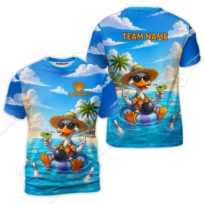Custom Bowling Jersey Polo Shirt, Tropical Beach Duck Vacation Bowling, Custom Bowling Jersey Team Shirt For Players With Name and Team Name