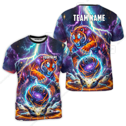 Custom Bowling Jersey Polo Shirt, Galactic Tiger Electric Strike, Custom Bowling Jersey Team Shirt For Players With Name and Team Name