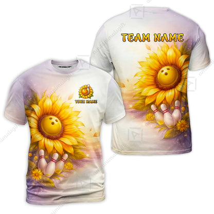Custom Bowling Polo Shirt, Floral Sunflower Bowling Custom Bowling Polo Team Shirt For Players With Name & Team Name