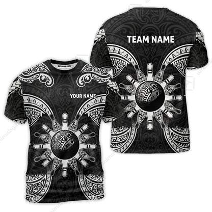 Custom Bowling Jersey Polo Shirt, Symmetric Polynesian Tribal Art Bowling, Custom Bowling Jersey Team Shirt For Players With Name and Team Name