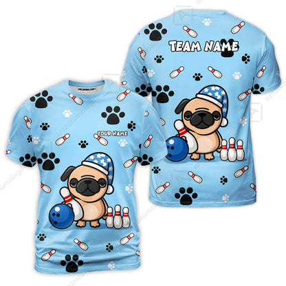 Custom Bowling Polo Shirt, Pug Lover Bowling Custom Bowling Polo Team Shirt With Name & Team Name