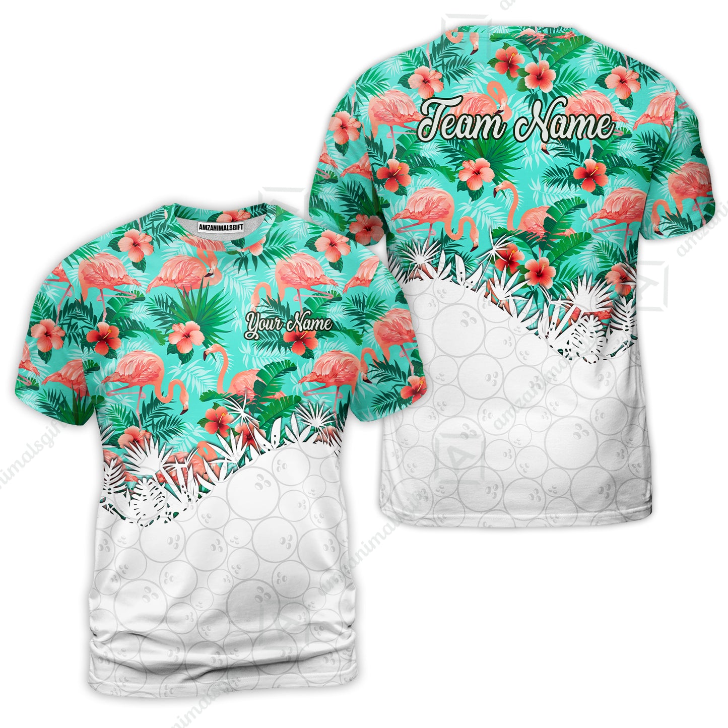 Custom Bowling Jersey Polo Shirt, Tropical Pink Flamingo Hawaiian, Custom Bowling Jersey Team Shirt For Players With Name & Team Name