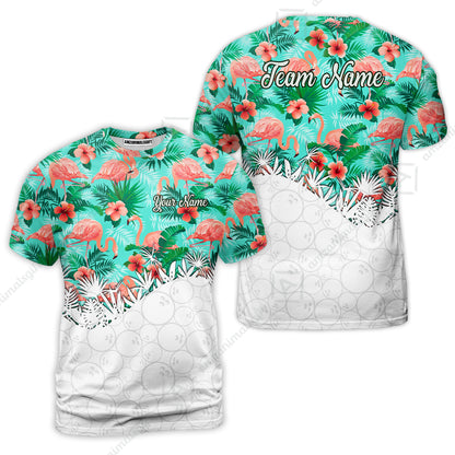 Custom Bowling Jersey Polo Shirt, Tropical Pink Flamingo Hawaiian, Custom Bowling Jersey Team Shirt For Players With Name & Team Name