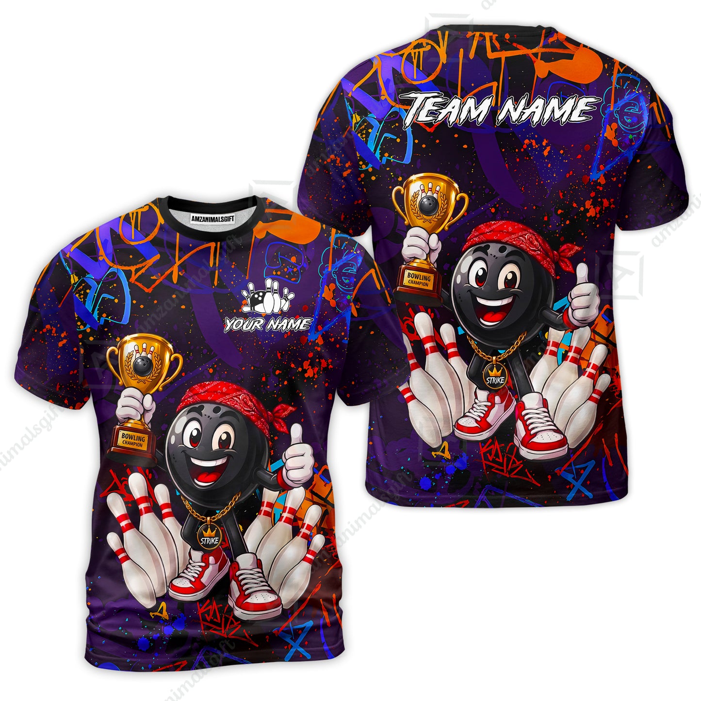 Custom Bowling Jersey Polo Shirt, Graffiti Champion, Custom Bowling Jersey Team Shirt For Players With Name & Team Name