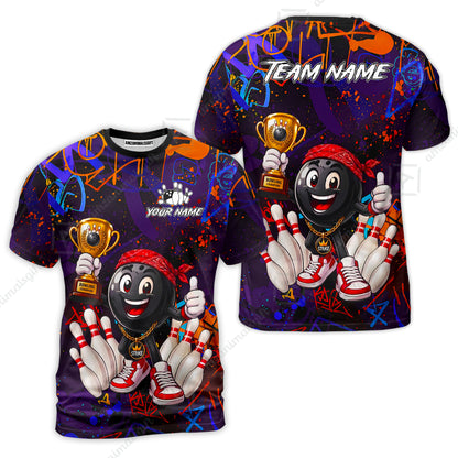 Custom Bowling Jersey Polo Shirt, Graffiti Champion, Custom Bowling Jersey Team Shirt For Players With Name & Team Name