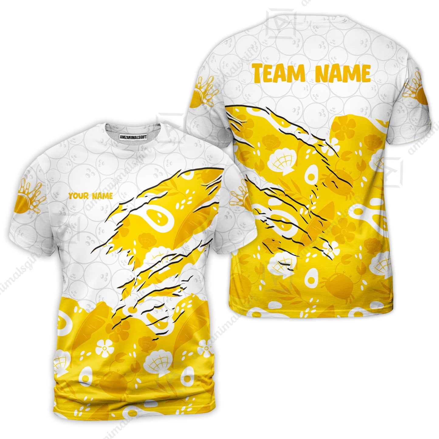 Custom Bowling Jersey Polo Shirt, Pattern Crab Half Crenate Ark Flower Glass, Personalize Name and Team Name
