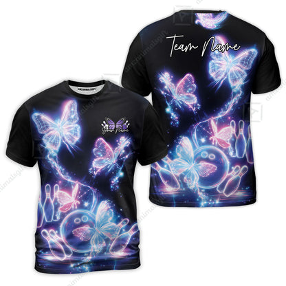 Custom Bowling Jersey Polo Shirt, Neon Electric Radiant Butterfly Glow, Custom Bowling Jersey Team Shirt For Players With Name & Team Name
