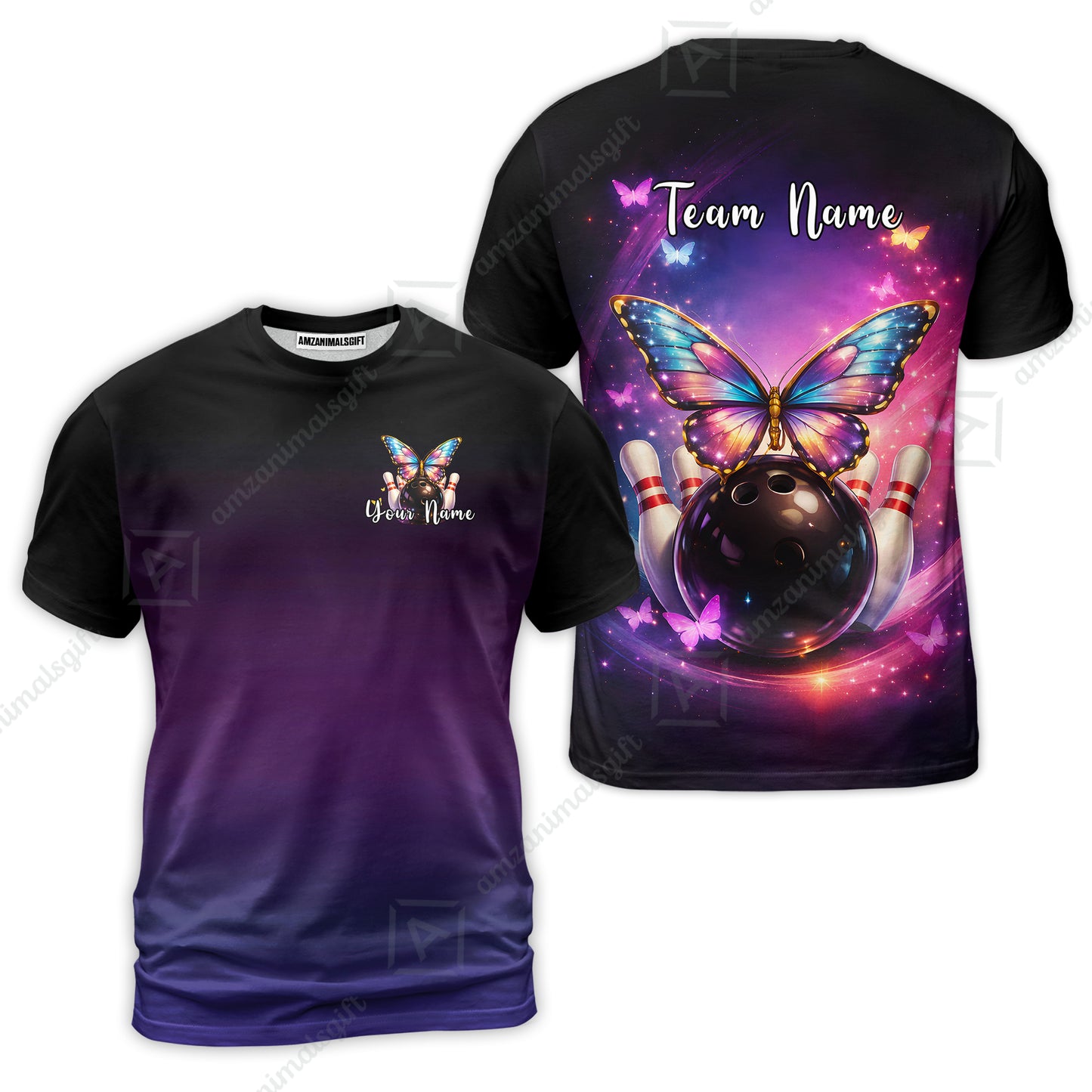 Custom Bowling Polo Shirt, Midnight Butterfly Bowling, Custom Bowling Polo Team Shirt With Name & Team Name