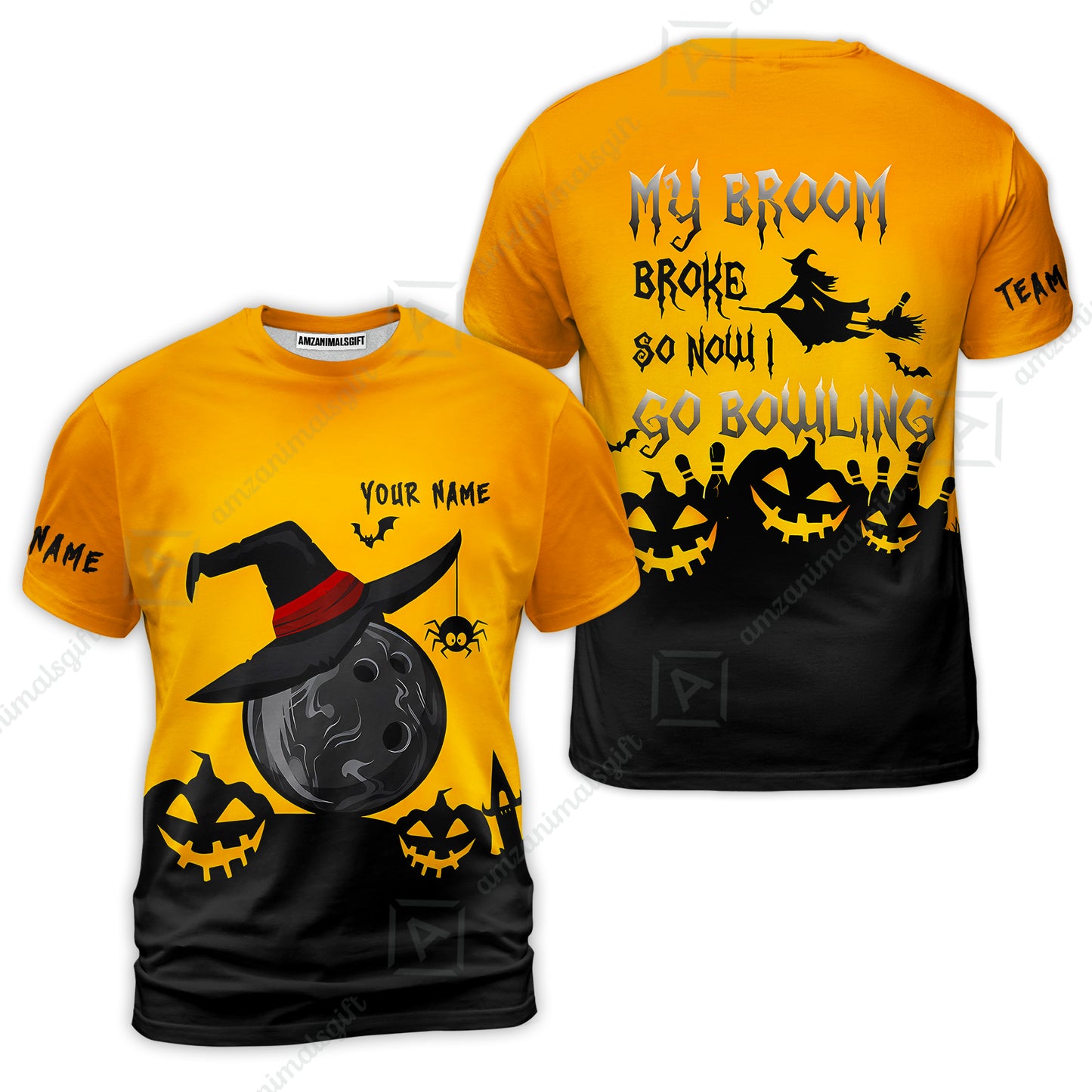 Custom Bowling Jersey Polo Shirt, Halloween My Broom Broke So Now I Go Bowling, Personalized Name And Team Name