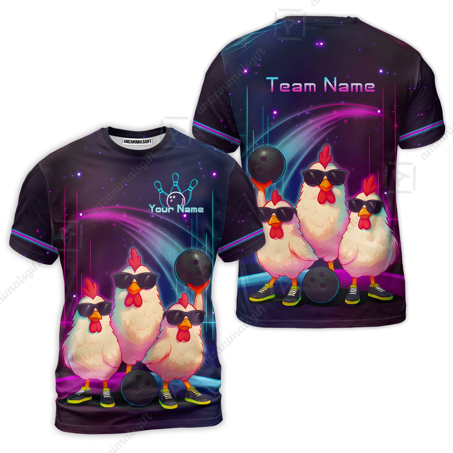 Custom Bowling Jersey Polo Shirt, Sunglasses Chicken Bowling, Custom Bowling Jersey Team Shirt For Players With Name & Team Name