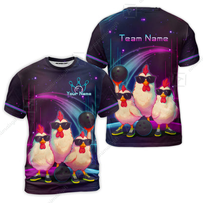 Custom Bowling Jersey Polo Shirt, Sunglasses Chicken Bowling, Custom Bowling Jersey Team Shirt For Players With Name & Team Name
