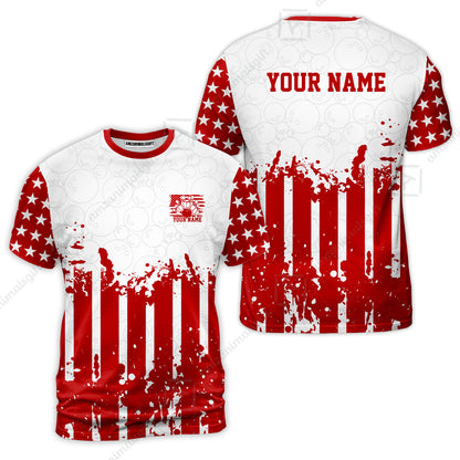 Custom Bowling Jersey Polo Shirt, Distressed Stars and Stripes Grunge, Custom Bowling Jersey Team Shirt For Players With Name and Team Name