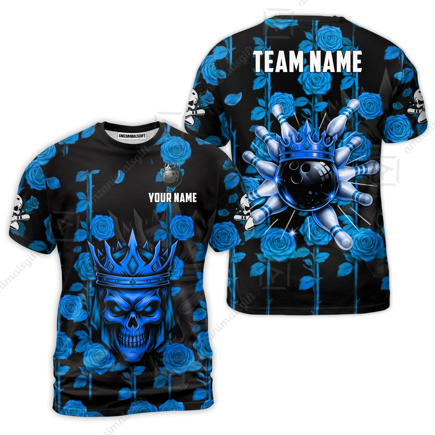 Custom Bowling Jersey Polo Shirt, Royal Skull Bowling, Custom Bowling Jersey Team Shirt For Players With Name & Team Name