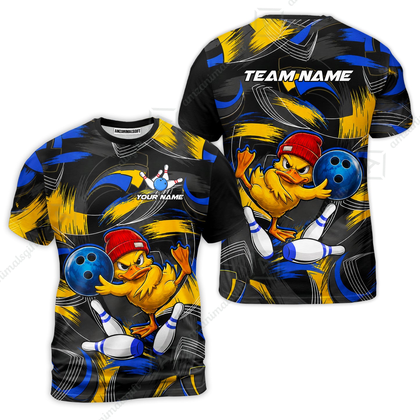 Custom Bowling Jersey Polo Shirt, Angry Grunge Splash Duckling, Custom Bowling Jersey Team Shirt For Players With Name and Team Name