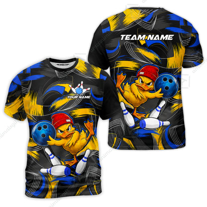 Custom Bowling Jersey Polo Shirt, Angry Grunge Splash Duckling, Custom Bowling Jersey Team Shirt For Players With Name and Team Name