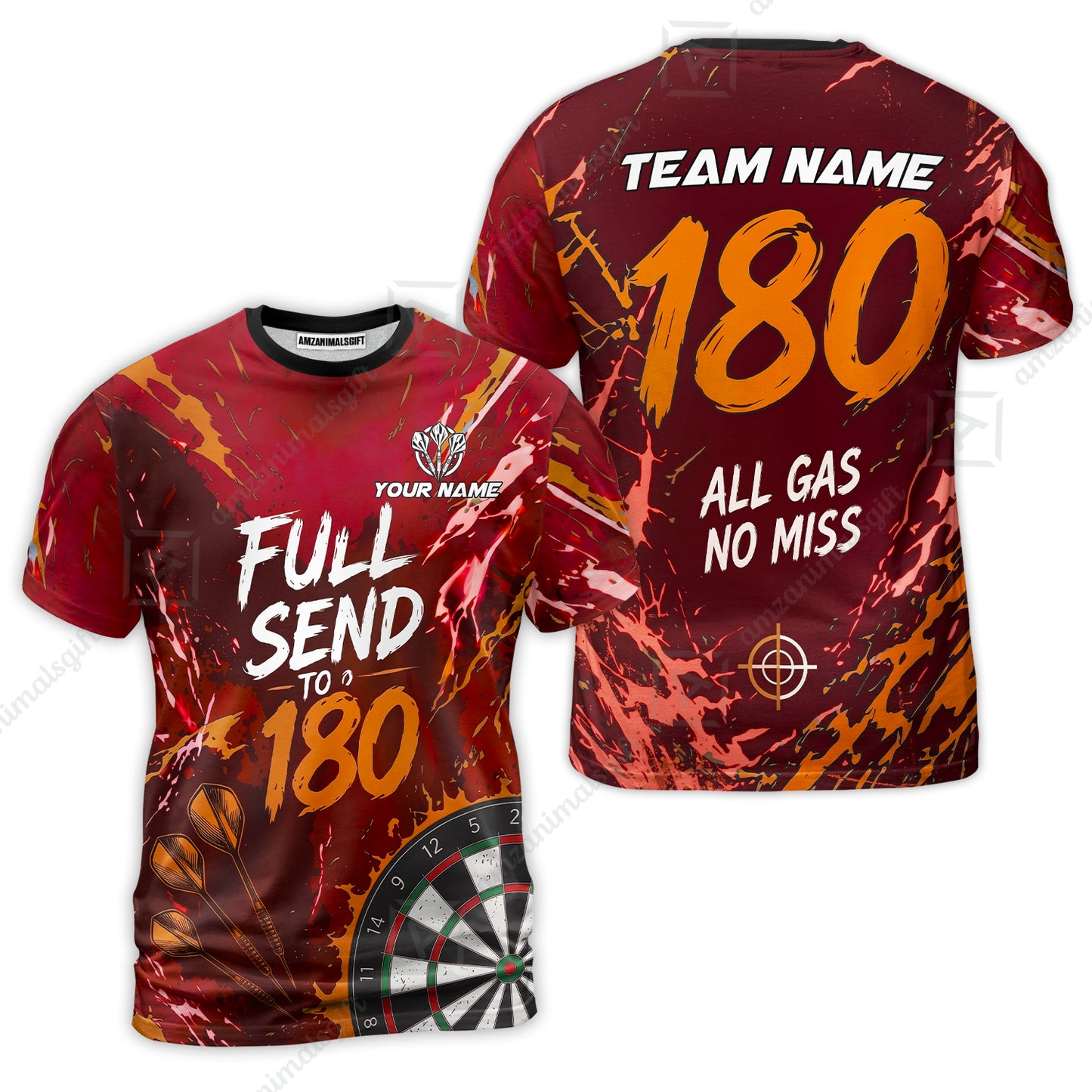Customized Darts Team Jersey, Full Send To 180, All Gas No Miss, Personalized Polo Shirt For Players With Name & Team Name