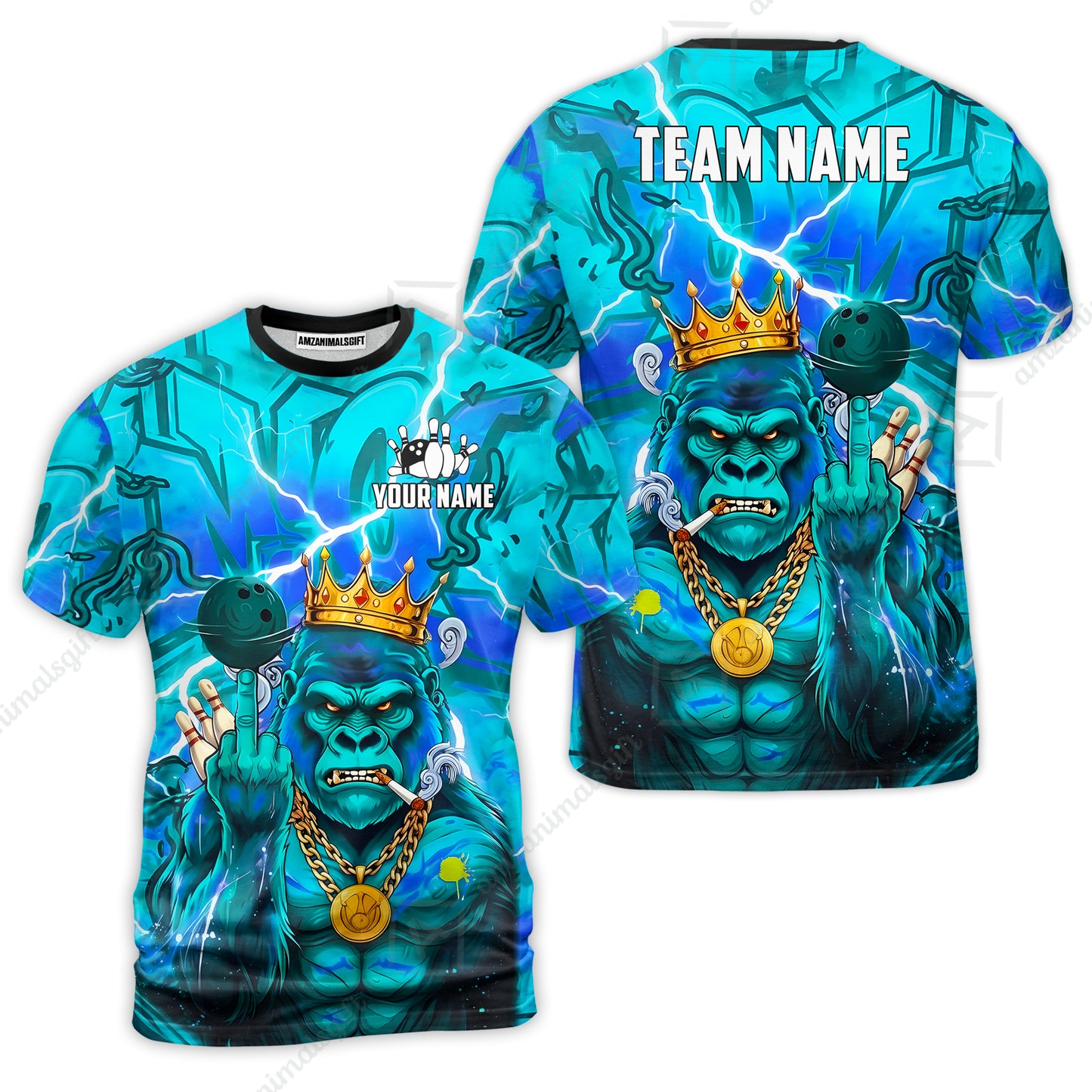 Custom Bowling Jersey Polo Shirt, Rebellious Gorilla King & Street Graffiti, Custom Bowling Jersey Team Shirt For Players With Name & Team Name