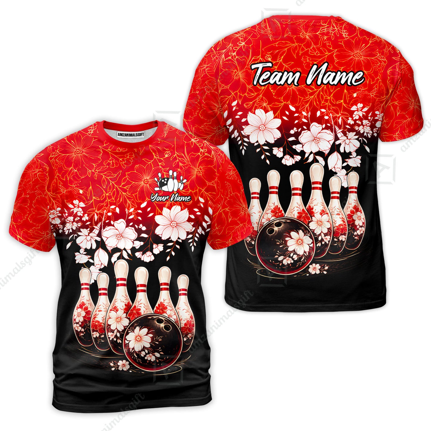 Custom Bowling Jersey Polo Shirt, Cherry Blossom Flower Bowling, Custom Bowling Jersey Team Shirt For Players With Name & Team Name