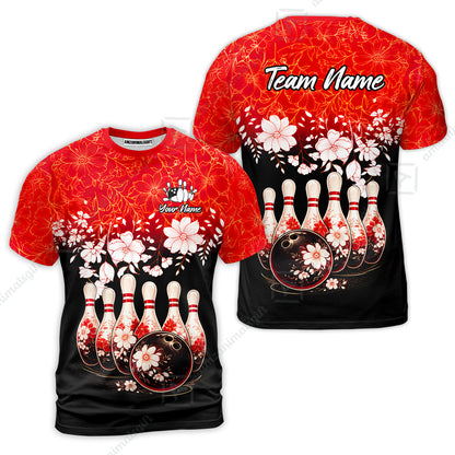 Custom Bowling Jersey Polo Shirt, Cherry Blossom Flower Bowling, Custom Bowling Jersey Team Shirt For Players With Name & Team Name