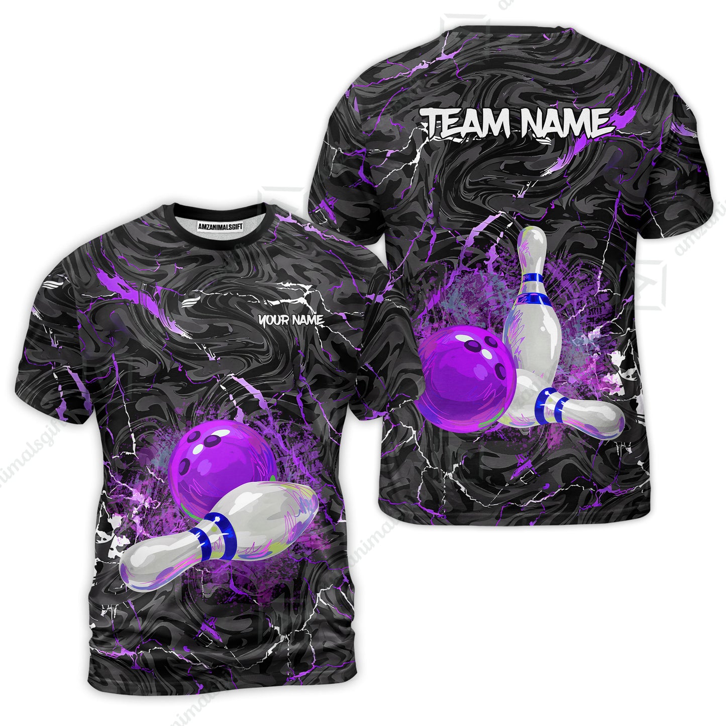 Customized Bowling Unisex Polo Shirt, Swirling Marbled Pattern Vibrant Veins, Bowling Uniforms, Personalized Name And Team Name