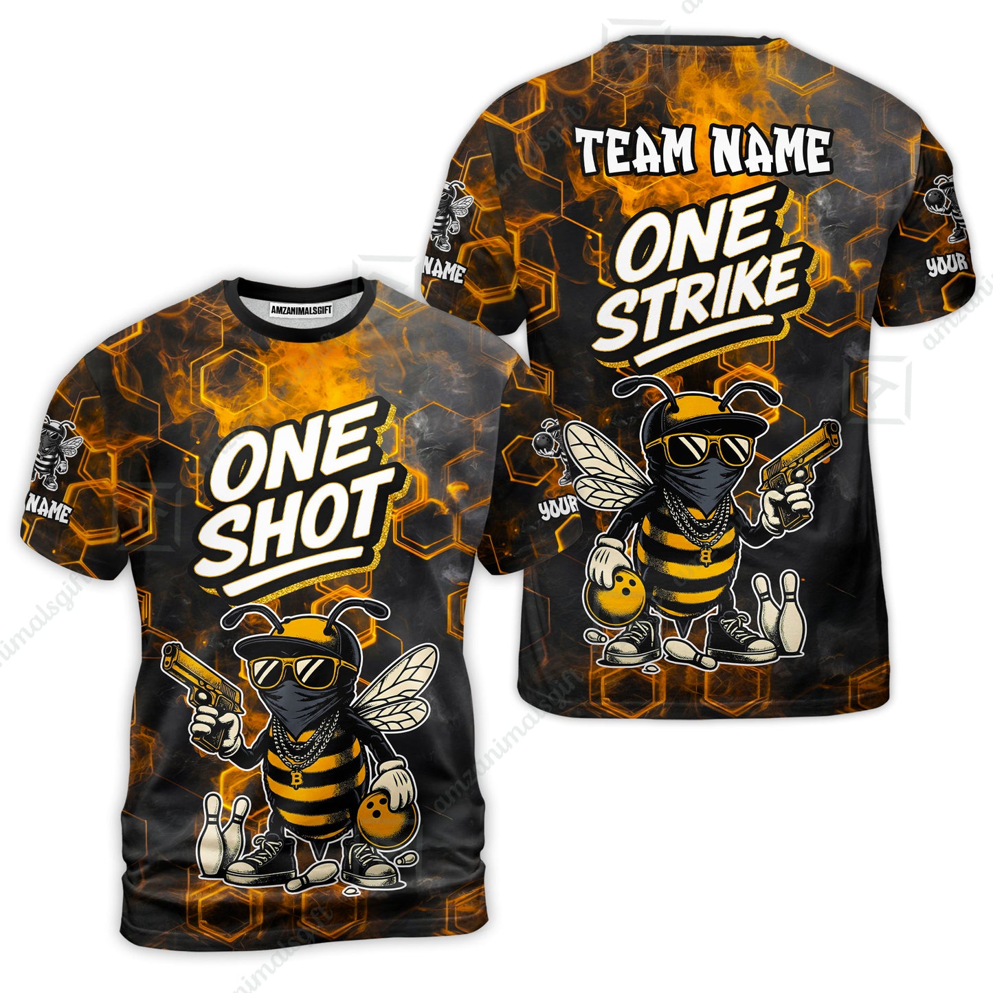 Customized Bowling Unisex Polo Shirt, One Shot HipHop Bee Bowling, Bowling Uniform - Personalized Name And Team Name